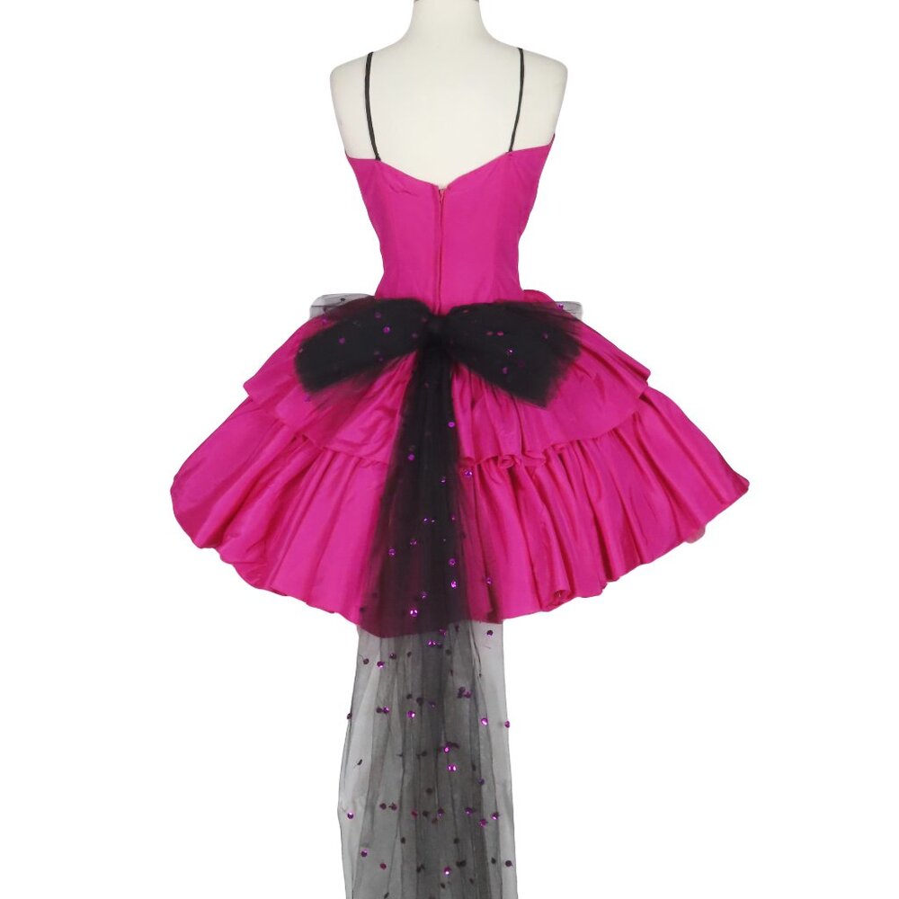 Vintage 80s Pink Black Beaded Tiered Full Skirt Prom Cocktail Party Dress S M - Picture 8 of 14